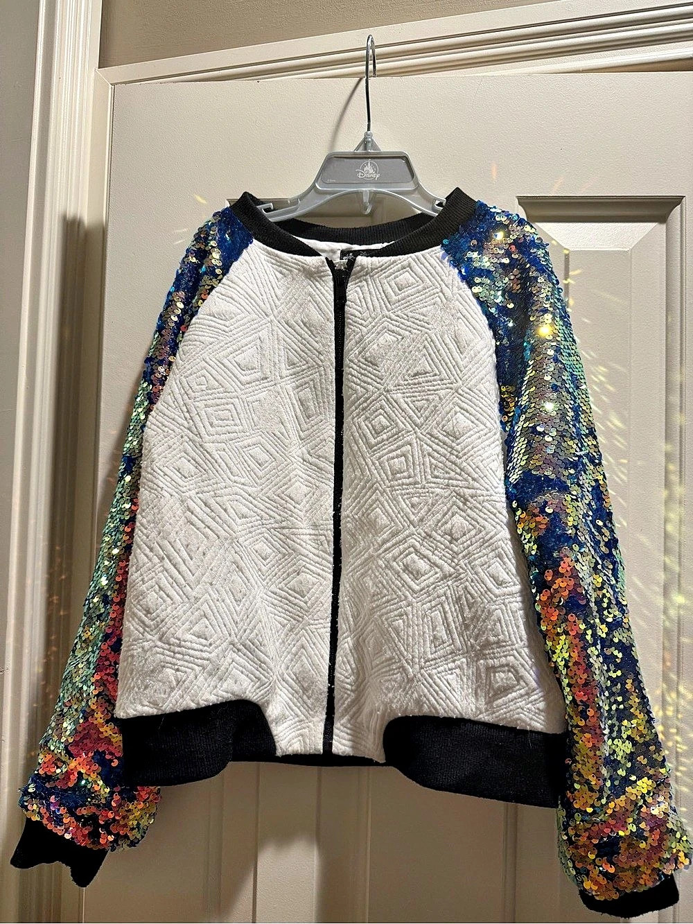 Disney Descendants 3 Sequin Bomber Jacket in White & Blue Size Medium
